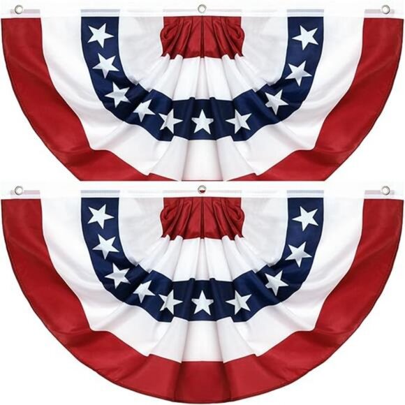 2Pack 3x6 Ft American Pleated Fan Flag, American Flag Bunting for Outdoor, US - Picture 7 of 7